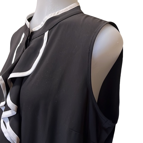 CALVIN KLEIN Black~White Sleeveless Career Blouse~NWT~Petite Large - Picture 1 of 8